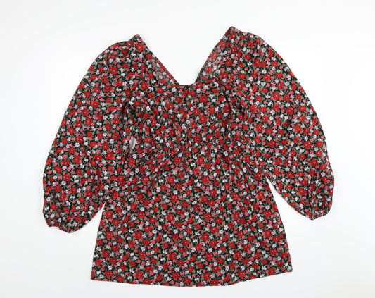 PRETTYLITTLETHING Womens Multicoloured Floral Polyester A-Line Size 12 Scoop Neck Pullover