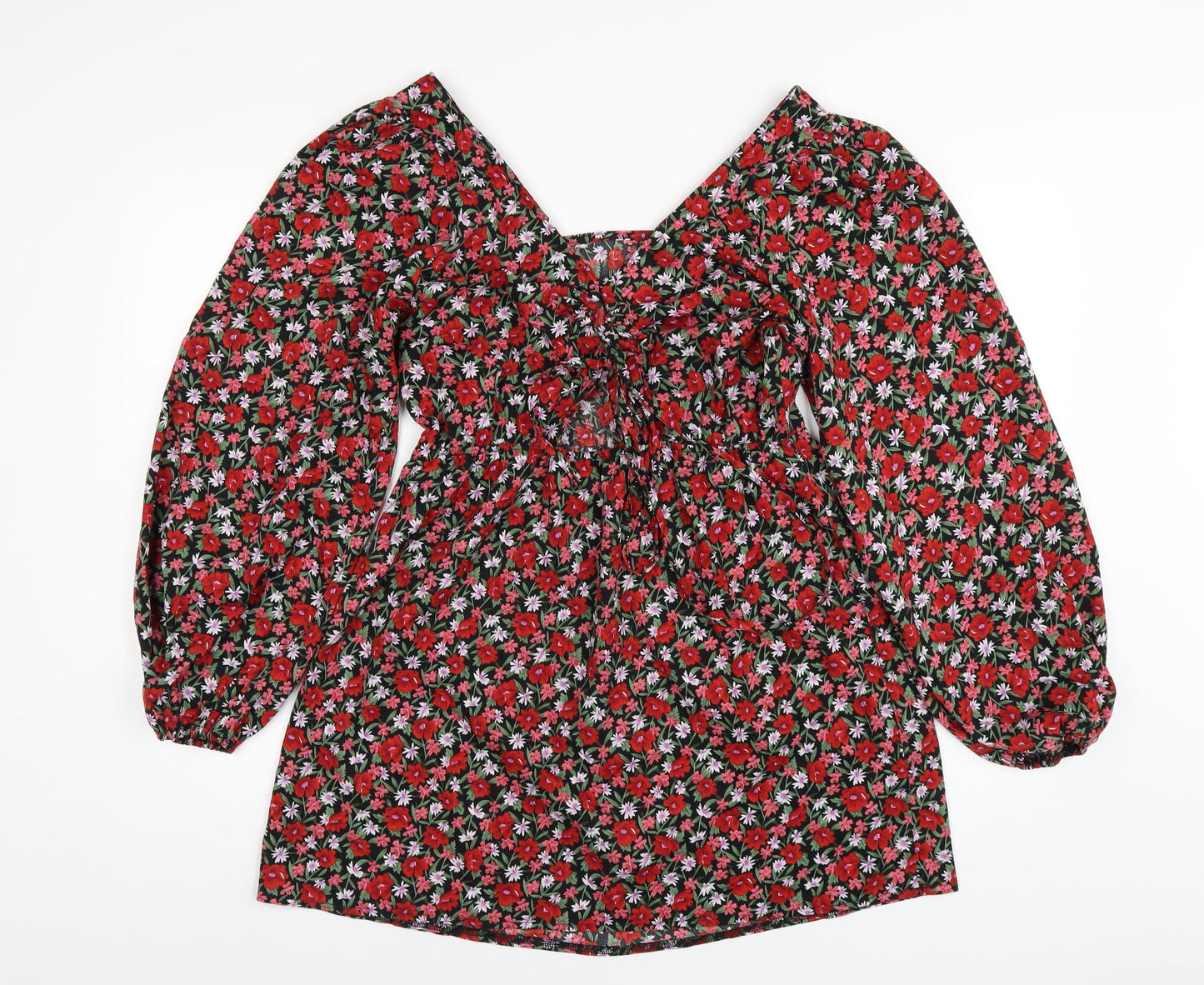 PRETTYLITTLETHING Womens Multicoloured Floral Polyester A-Line Size 12 Scoop Neck Pullover