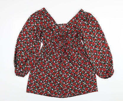 PRETTYLITTLETHING Womens Multicoloured Floral Polyester A-Line Size 12 Scoop Neck Pullover