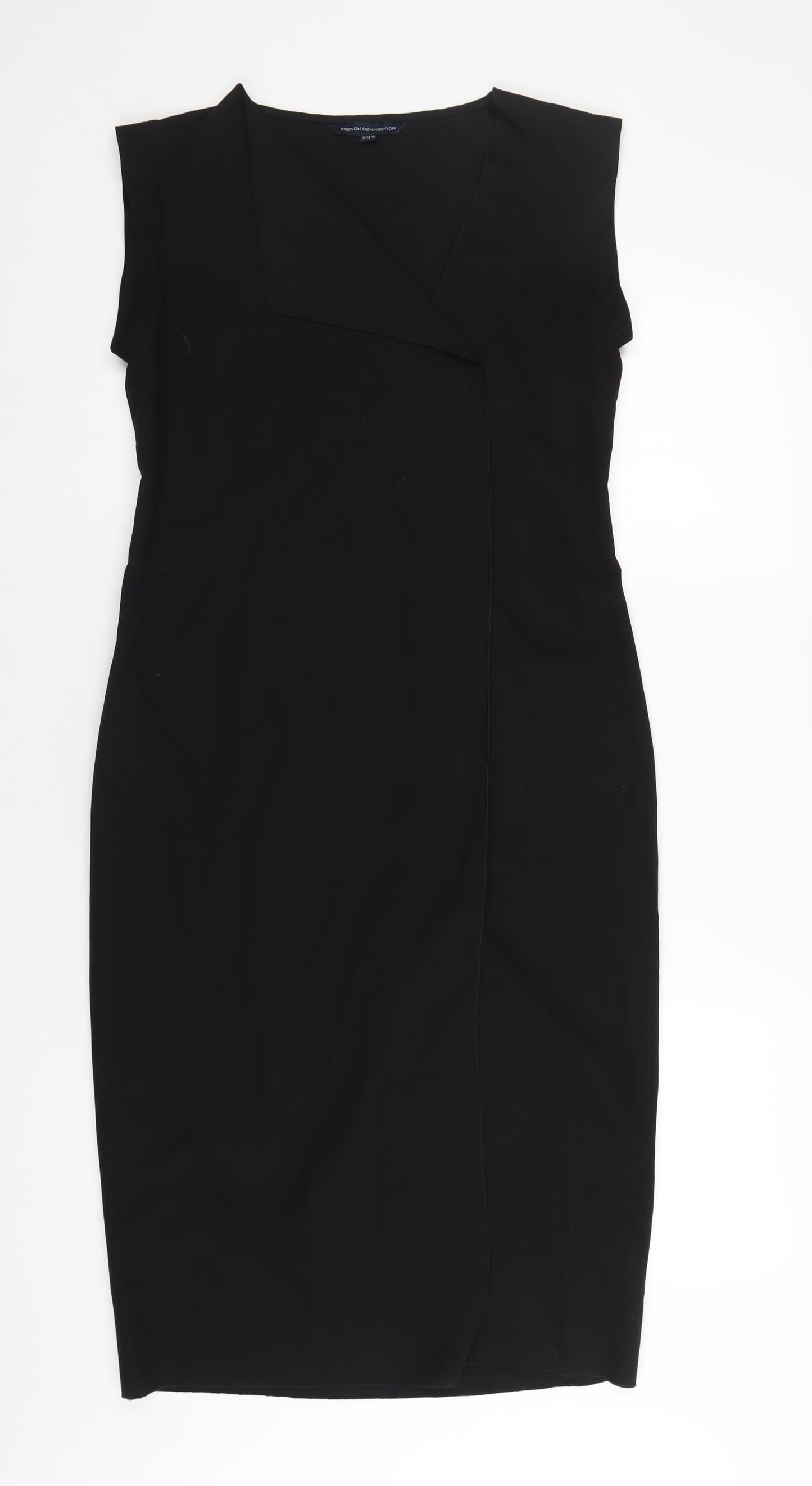 French Connection Womens Black Polyester Pencil Dress Size 10 V-Neck Pullover