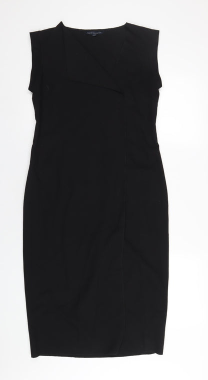 French Connection Womens Black Polyester Pencil Dress Size 10 V-Neck Pullover
