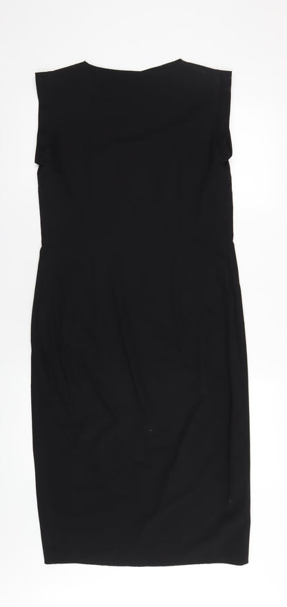 French Connection Womens Black Polyester Pencil Dress Size 10 V-Neck Pullover