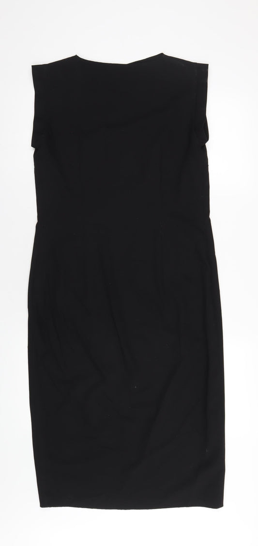 French Connection Womens Black Polyester Pencil Dress Size 10 V-Neck Pullover