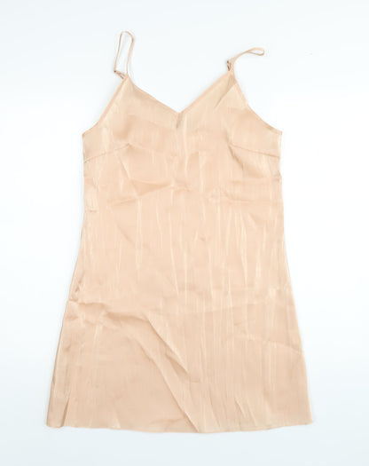Glamorous Womens Beige Polyester Slip Dress Size 8 V-Neck Pullover