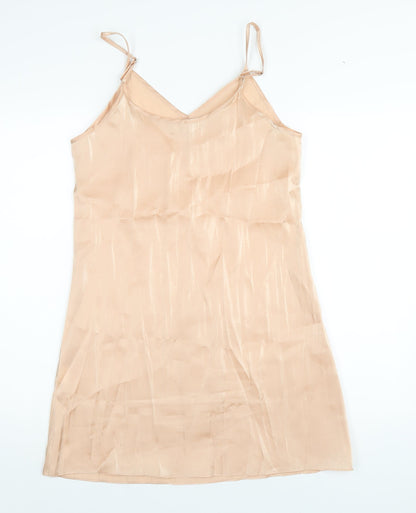 Glamorous Womens Beige Polyester Slip Dress Size 8 V-Neck Pullover