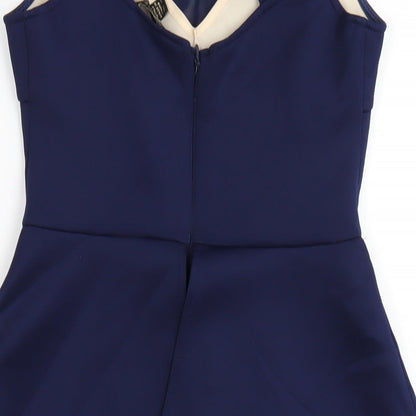 Lipsy Womens Blue Polyester Bodycon Size 10 Round Neck Zip