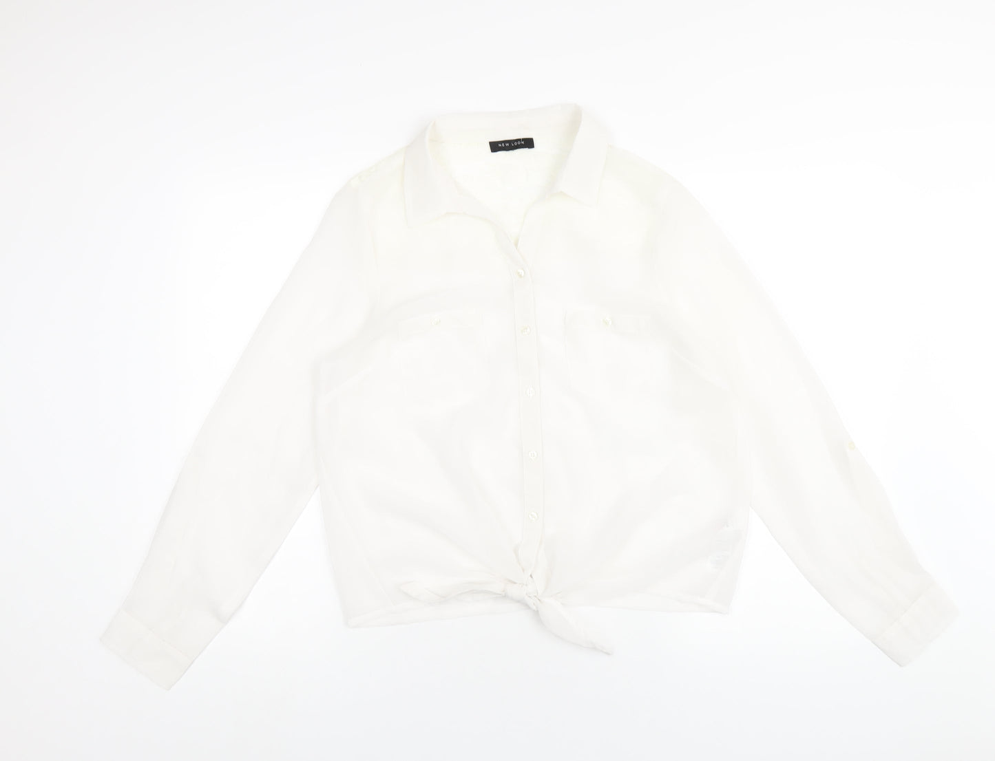 Womens UK Size 14 New Look White Basic Button-Up
