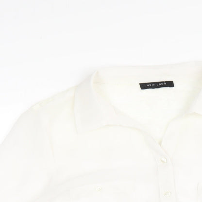 Womens UK Size 14 New Look White Basic Button-Up
