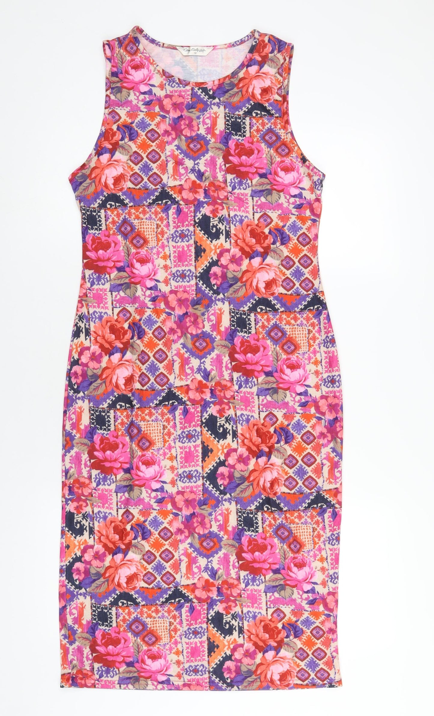 Miss Selfridge Womens Multicoloured Geometric Polyester Bodycon Size 12 Round Neck Pullover