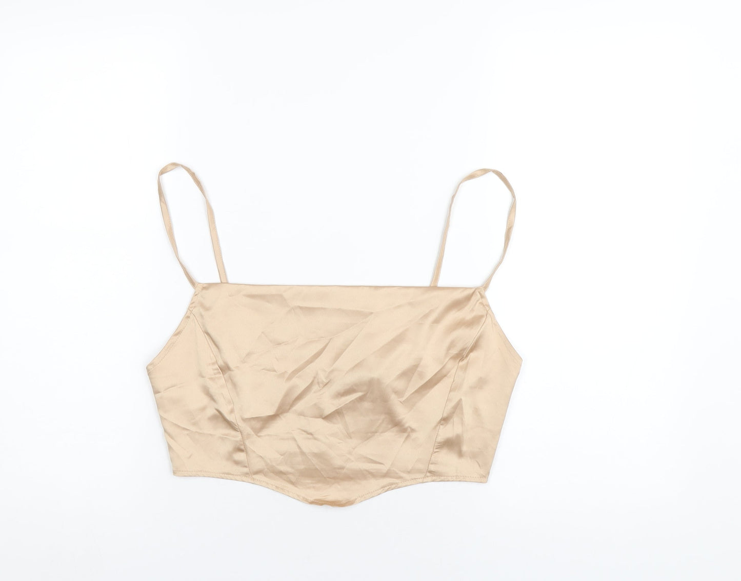 Womens UK Size 12 PRETTYLITTLETHING Beige Cropped T-Shirt