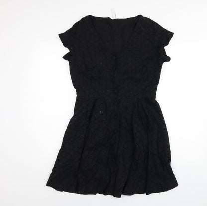 Henry Holland Womens Black Cotton A-Line Size 12 V-Neck Button