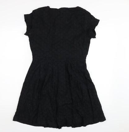 Henry Holland Womens Black Cotton A-Line Size 12 V-Neck Button