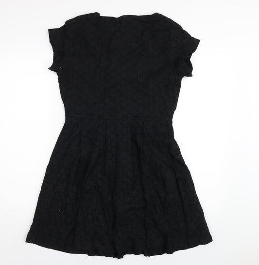Henry Holland Womens Black Cotton A-Line Size 12 V-Neck Button