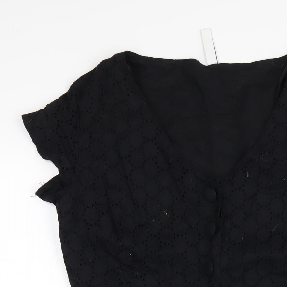 Henry Holland Womens Black Cotton A-Line Size 12 V-Neck Button