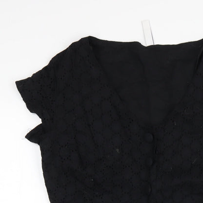 Henry Holland Womens Black Cotton A-Line Size 12 V-Neck Button