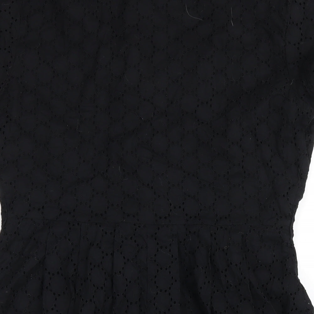Henry Holland Womens Black Cotton A-Line Size 12 V-Neck Button