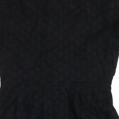 Henry Holland Womens Black Cotton A-Line Size 12 V-Neck Button