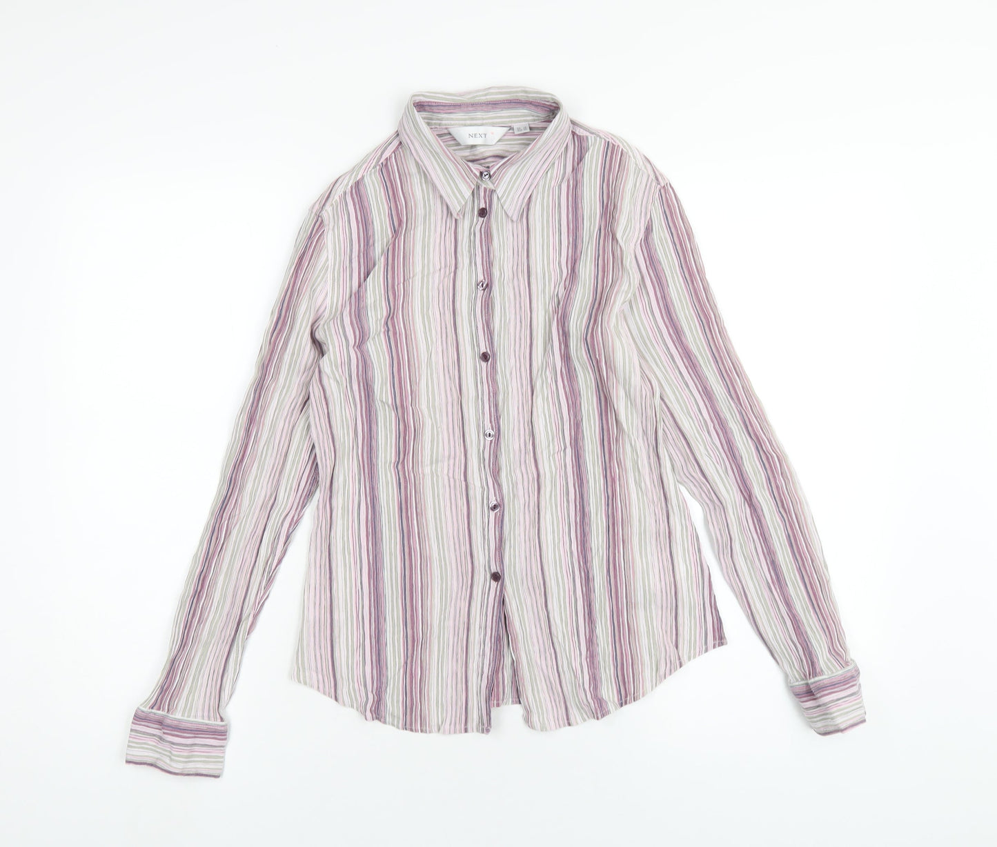 NEXT Womens Pink Striped Cotton Basic Button-Up Size 14 Collared
