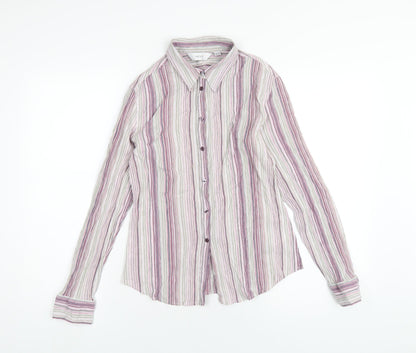 NEXT Womens Pink Striped Cotton Basic Button-Up Size 14 Collared
