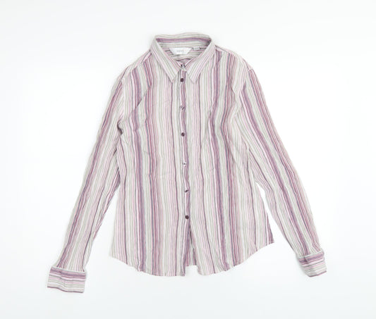 NEXT Womens Pink Striped Cotton Basic Button-Up Size 14 Collared