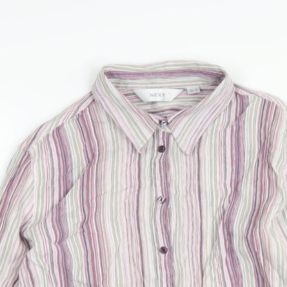 NEXT Womens Pink Striped Cotton Basic Button-Up Size 14 Collared
