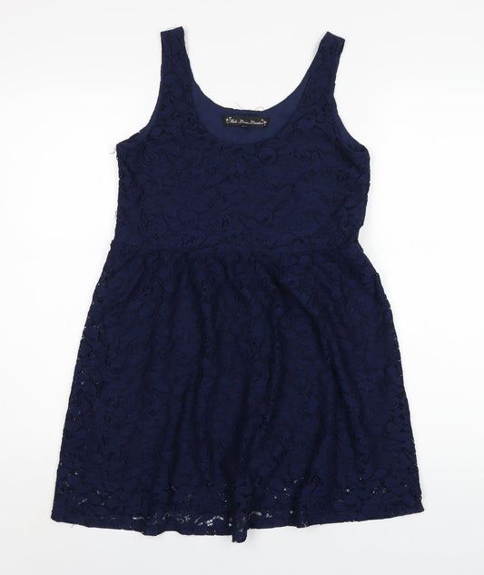 Mela Loves London Womens Blue Polyester A-Line Size 10 Scoop Neck Pullover