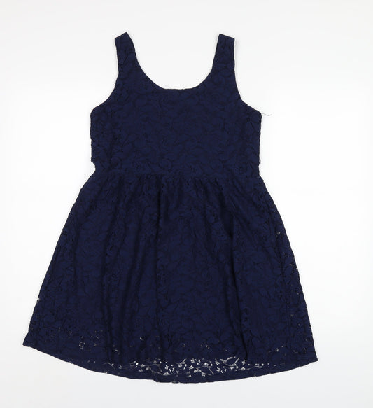 Mela Loves London Womens Blue Polyester A-Line Size 10 Scoop Neck Pullover