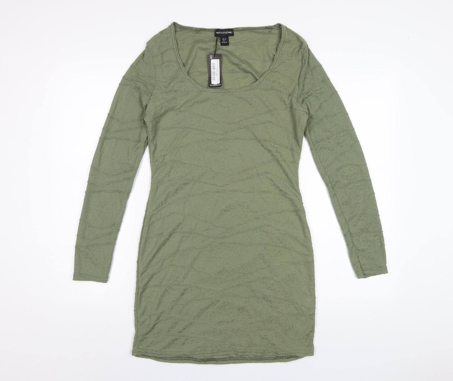 PRETTYLITTLETHING Womens Green Polyester Bodycon Size 12 Scoop Neck Pullover