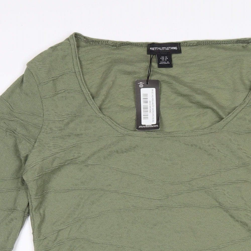 PRETTYLITTLETHING Womens Green Polyester Bodycon Size 12 Scoop Neck Pullover
