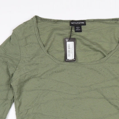 PRETTYLITTLETHING Womens Green Polyester Bodycon Size 12 Scoop Neck Pullover