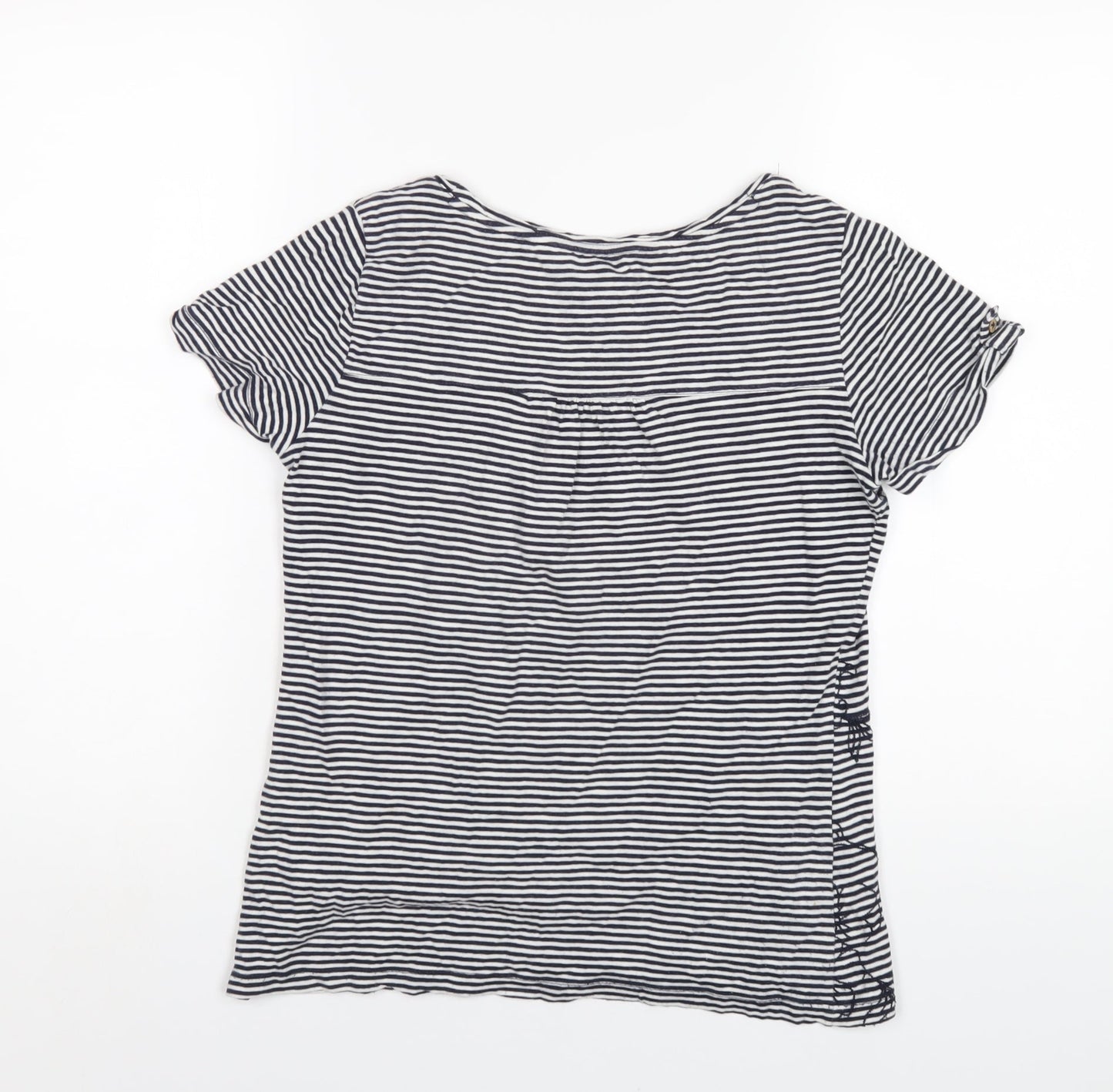 Beacon Cove Womens Blue Striped Cotton Basic T-Shirt Size XS Round Neck