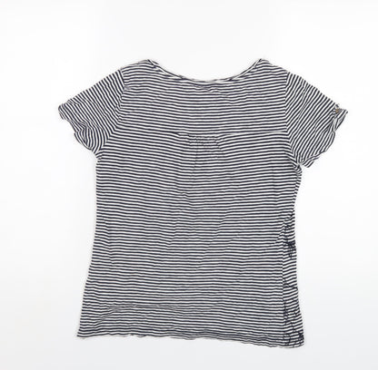 Beacon Cove Womens Blue Striped Cotton Basic T-Shirt Size XS Round Neck
