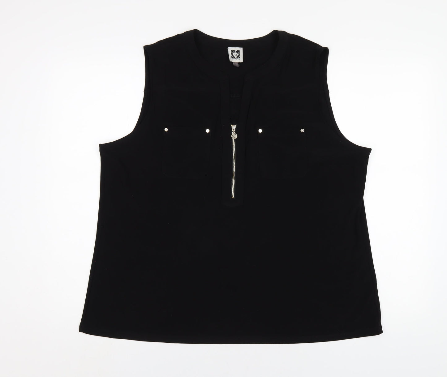 Anne Klein Womens Black Polyethylene Basic Tank Size XL V-Neck