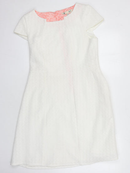 Yumi Womens Ivory Polyester A-Line Size 14 Square Neck Zip