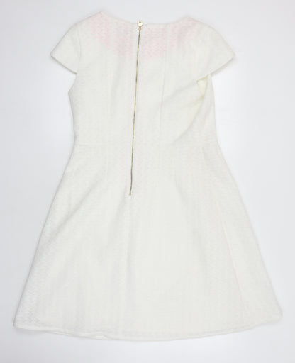Yumi Womens Ivory Polyester A-Line Size 14 Square Neck Zip