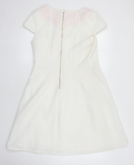 Yumi Womens Ivory Polyester A-Line Size 14 Square Neck Zip