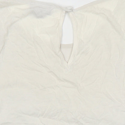 Topshop Womens Ivory Herringbone Polyester Blend Tunic Blouse Size 8 Round Neck - Scalloped hem