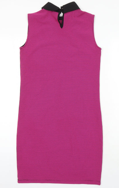 Saygi Womens Multicoloured Houndstooth Polyester Blend Shift Size L Collared