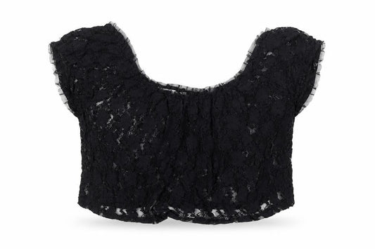 Gloria Jeans Company Womens Black Nylon Cropped Blouse Size S Scoop Neck - Lace Sheer