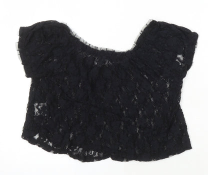 Gloria Jeans Company Womens Black Nylon Cropped Blouse Size S Scoop Neck - Lace Sheer