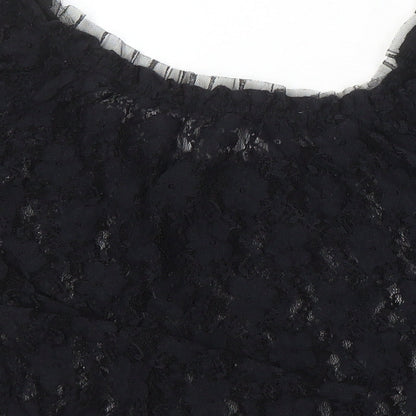 Gloria Jeans Company Womens Black Nylon Cropped Blouse Size S Scoop Neck - Lace Sheer