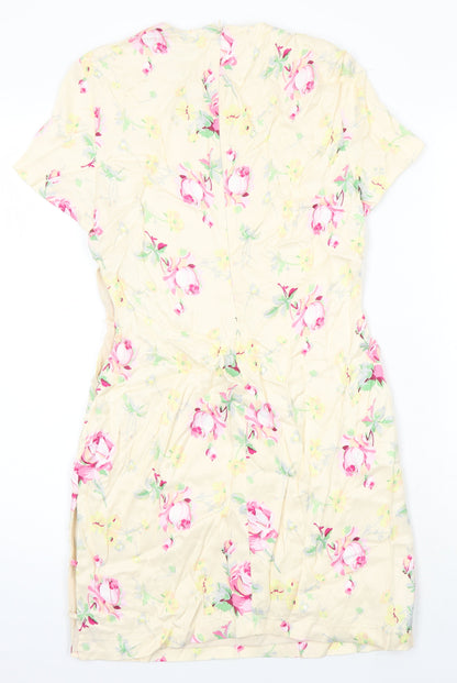 Zara Womens Multicoloured Floral Polyester A-Line Size S Round Neck