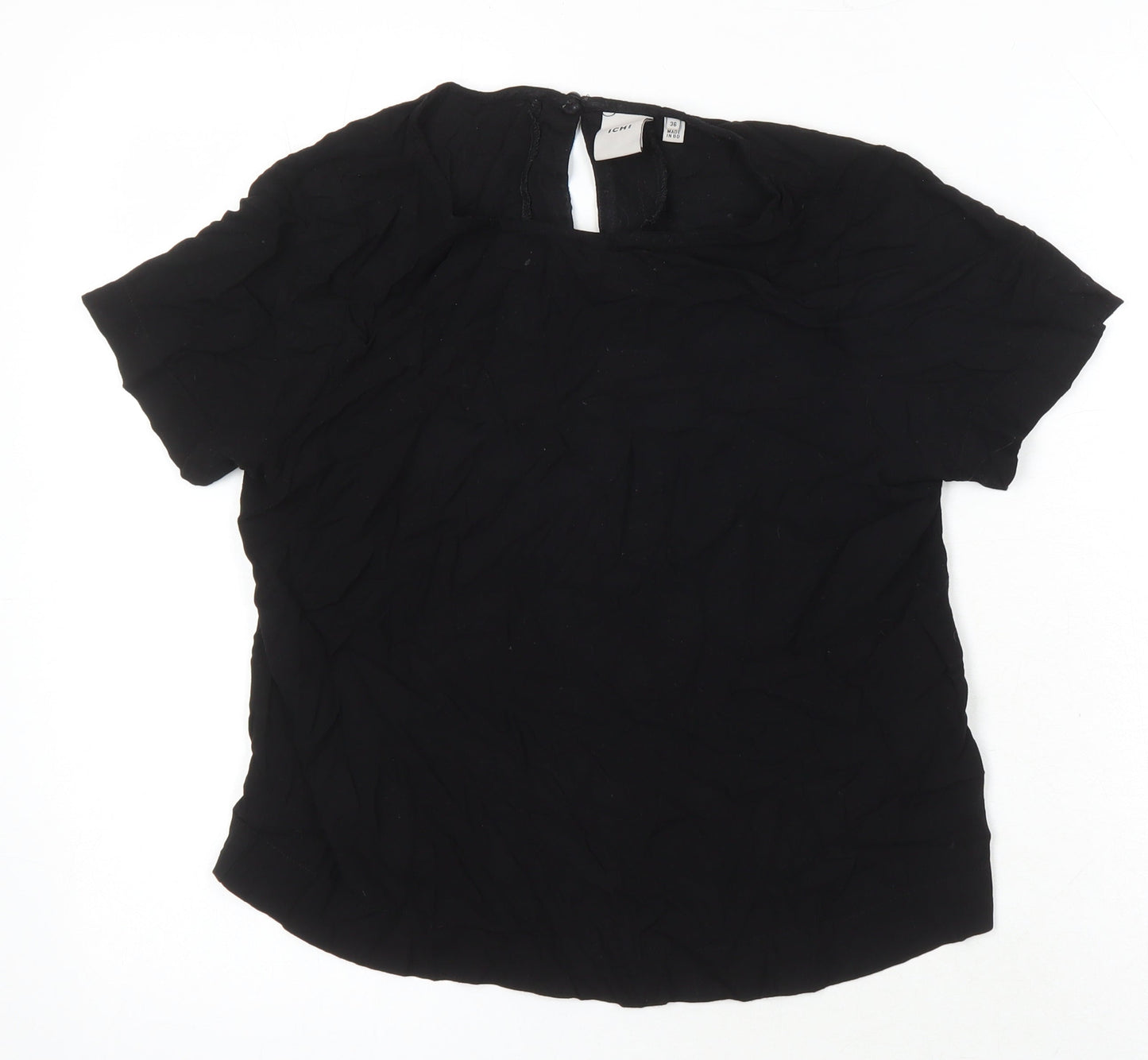 ICHI Womens Black Polyester Blend Tunic Blouse Size 8 Round Neck
