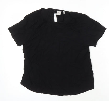 ICHI Womens Black Polyester Blend Tunic Blouse Size 8 Round Neck