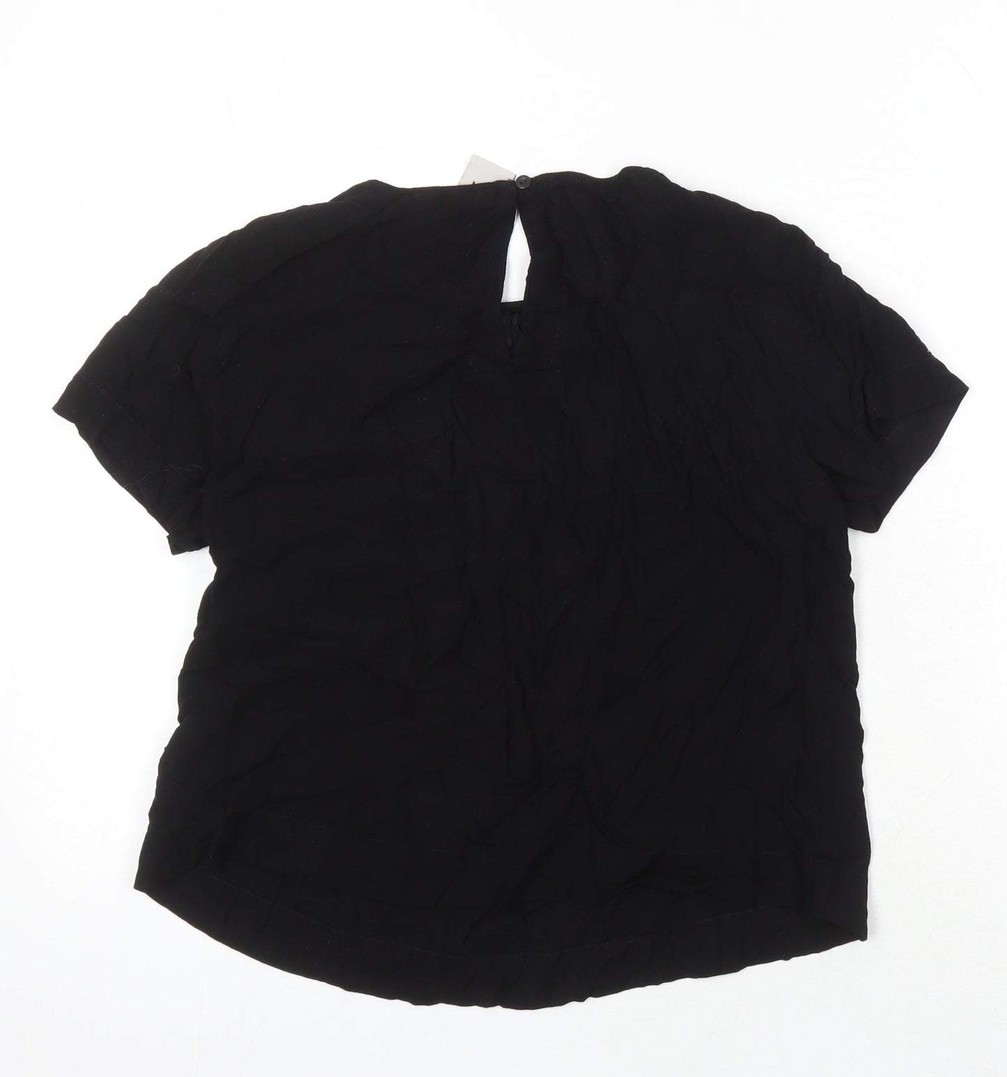 ICHI Womens Black Polyester Blend Tunic Blouse Size 8 Round Neck