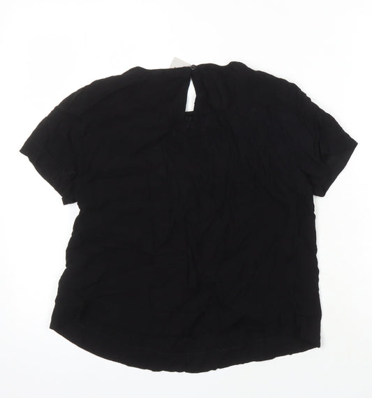 ICHI Womens Black Polyester Blend Tunic Blouse Size 8 Round Neck