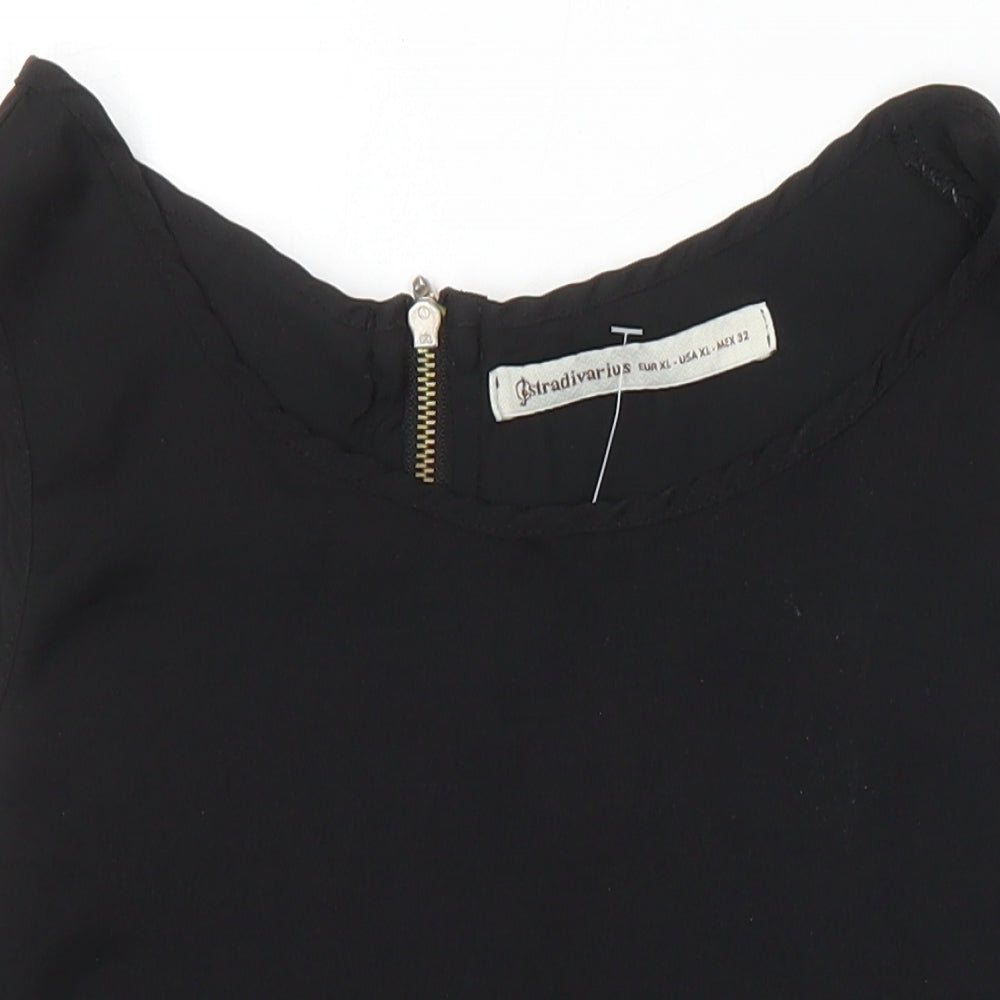 Womens UK Size XL Stradivarius Black Tunic Blouse