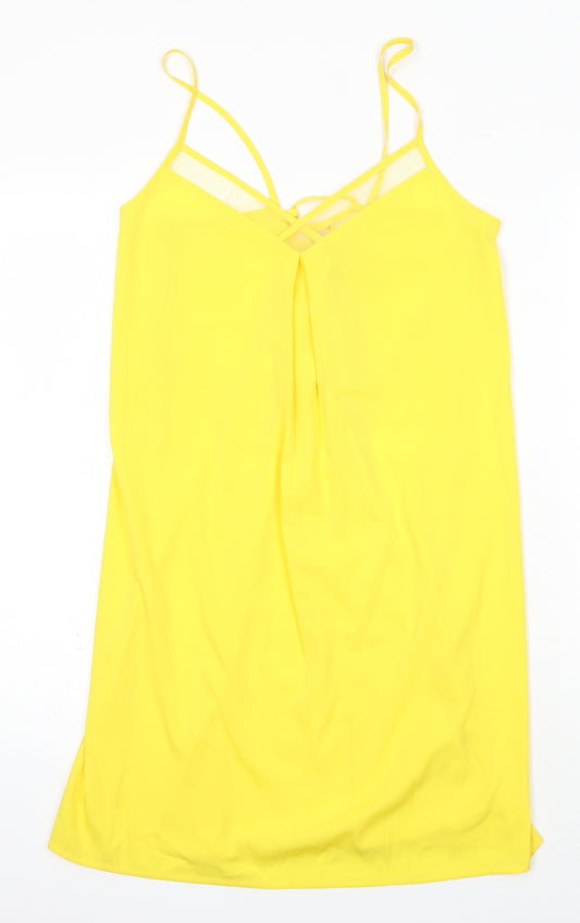 Debenhams Womens Yellow Polyester Slip Dress Size 10 V-Neck