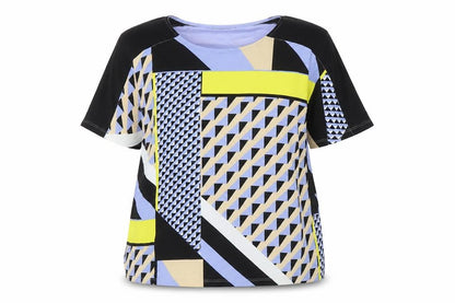 M&S Collection Womens Multicoloured Geometric Viscose Tunic Blouse Size 16 Boat Neck