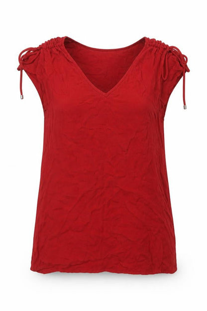 Q/S Womens Red Viscose Tunic Blouse Size 10 V-Neck